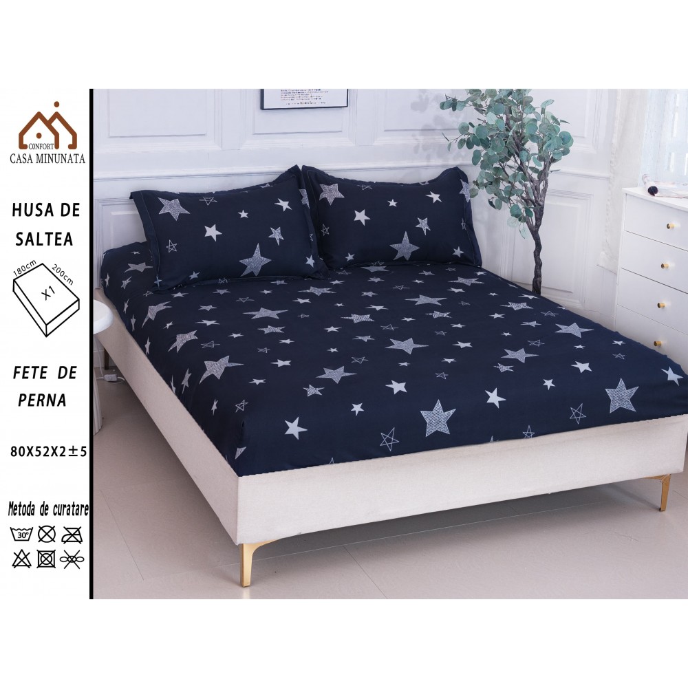 Husa de pat bumbac Satinat + 2 fete de perna HSBSP33 Huse din bumbac satinat