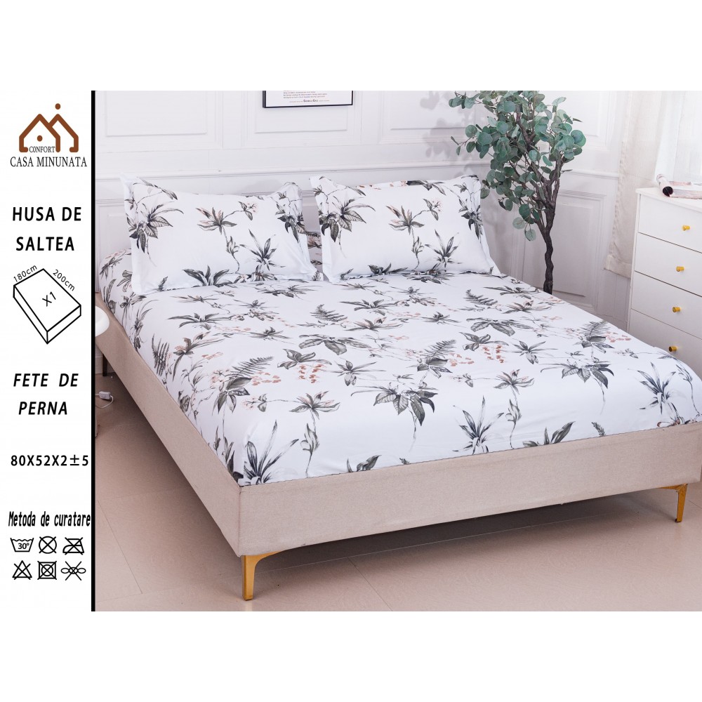 Husa de pat bumbac Satinat + 2 fete de perna HSBSP35 Huse din bumbac satinat
