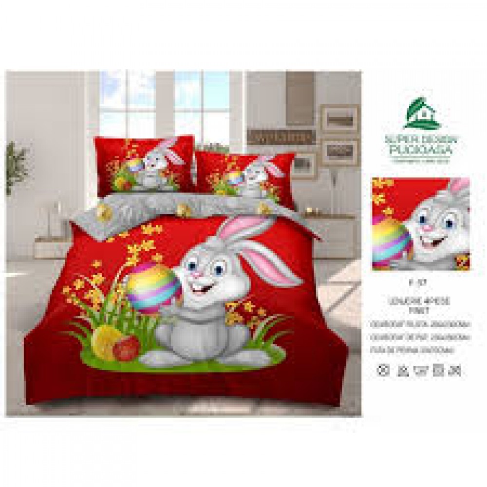 Lenjerie Bumbac 100% tip finet-model identic cu poza, 2 fețe, 4 piese Cod: PST24 LENJERII TEMATICA PASTE