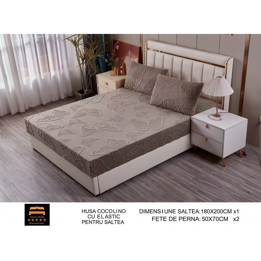 Husa de Pat Cocolino+2 Fete Perna,Fluturi 3D in relief HCF3DPTK13 Huse cocolino