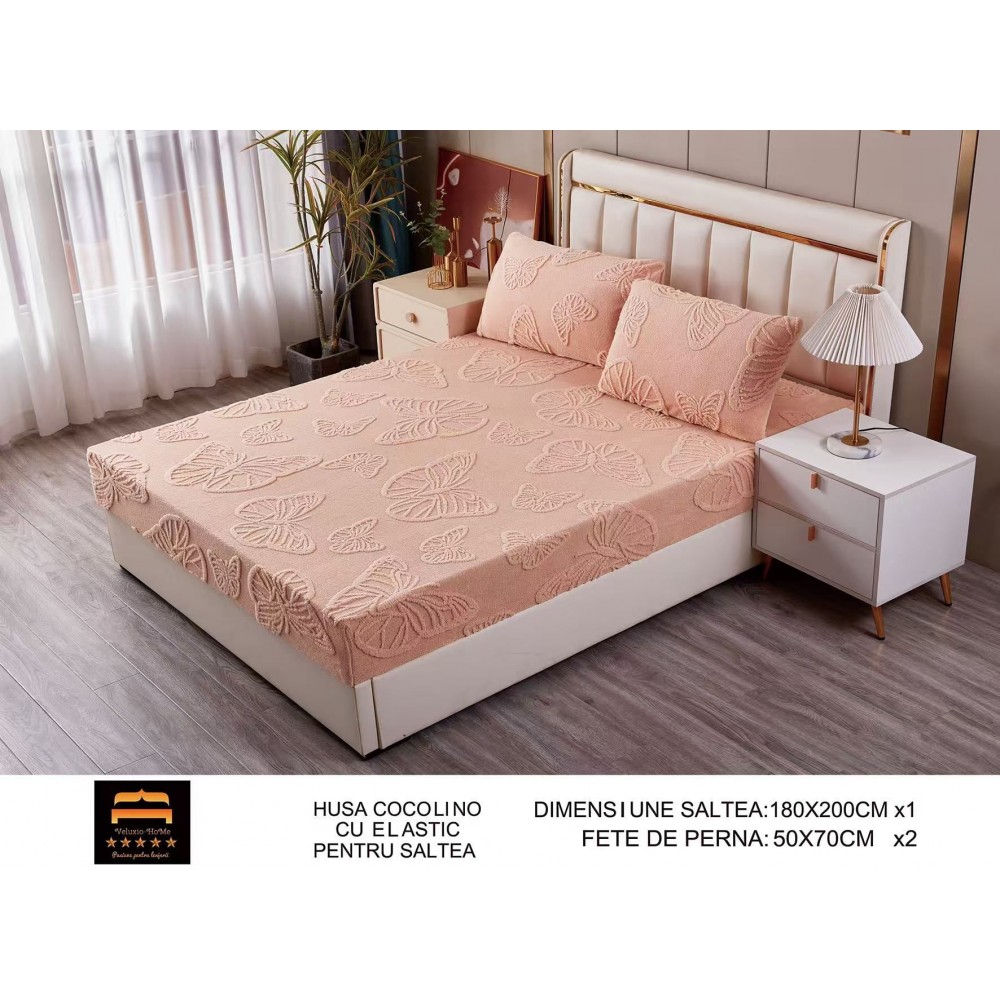 Husa de Pat Cocolino+2 Fete Perna,Fluturi 3D in relief HCF3DPTK15 Huse cocolino