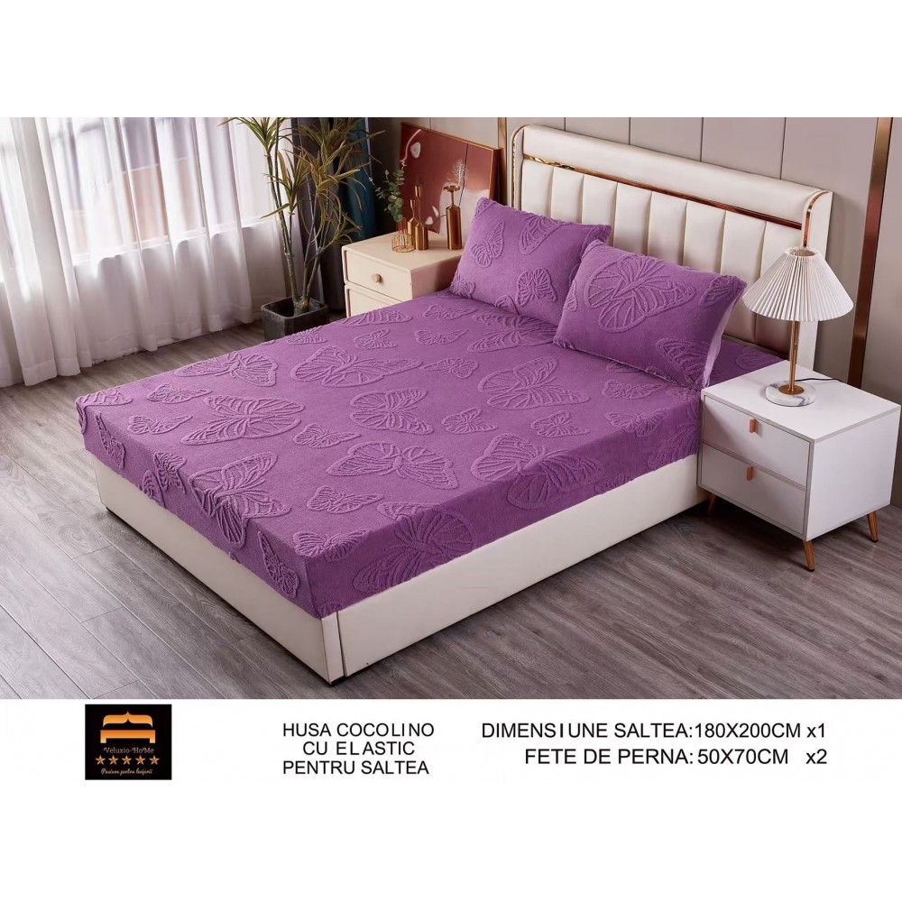 Husa de Pat Cocolino+2 Fete Perna,Fluturi 3D in relief HCF3DPTK17 Huse cocolino