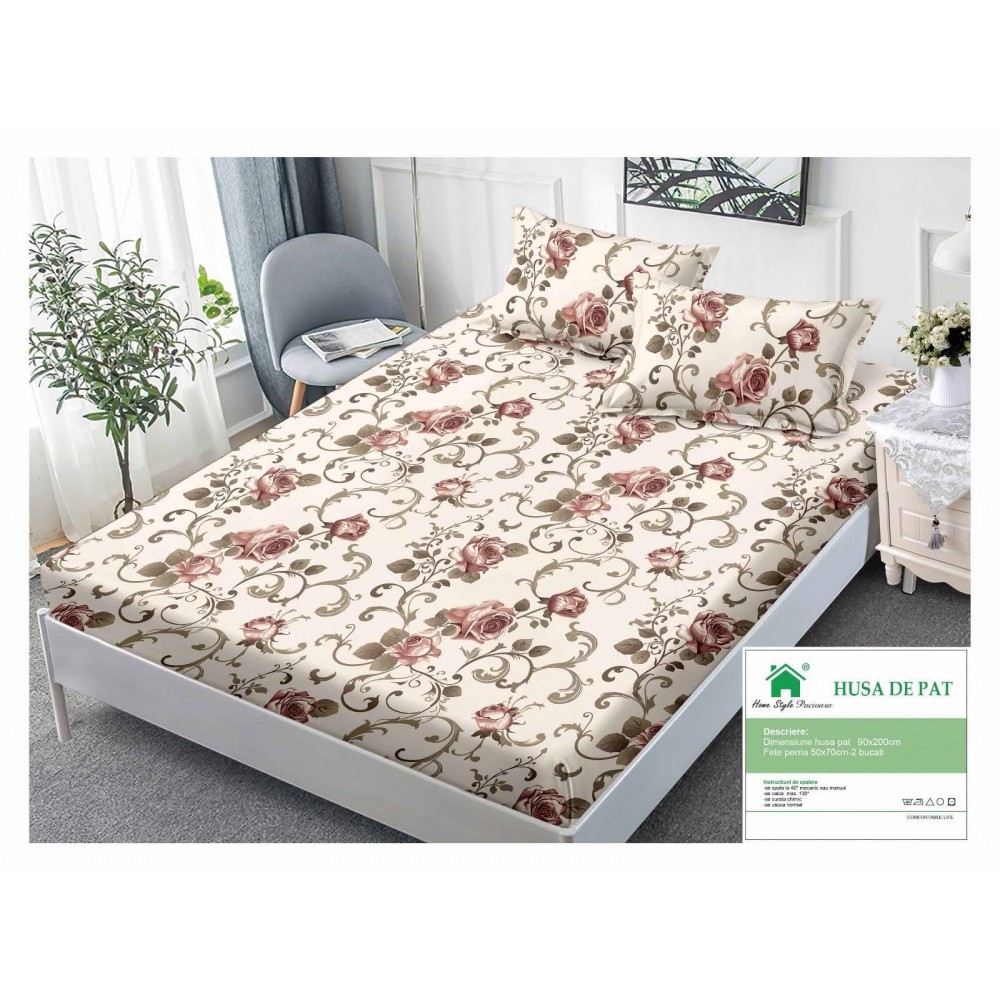 Cearsaf cu Elastic Finet, 90x200cm + 2 fete de perna, cod produs HM90-02 HUSE FINET 90 X 200