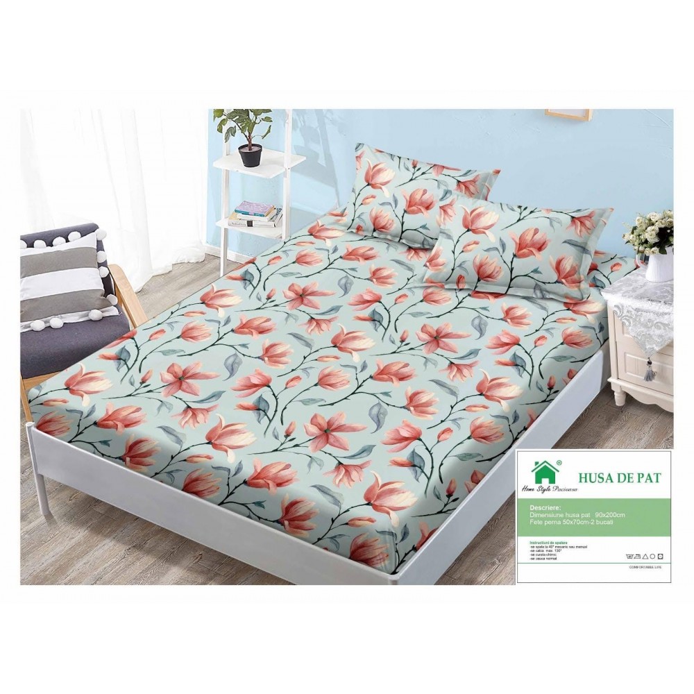 Cearsaf cu Elastic Finet, 90x200cm + 2 fete de perna, cod produs HM90-05 HUSE FINET 90 X 200