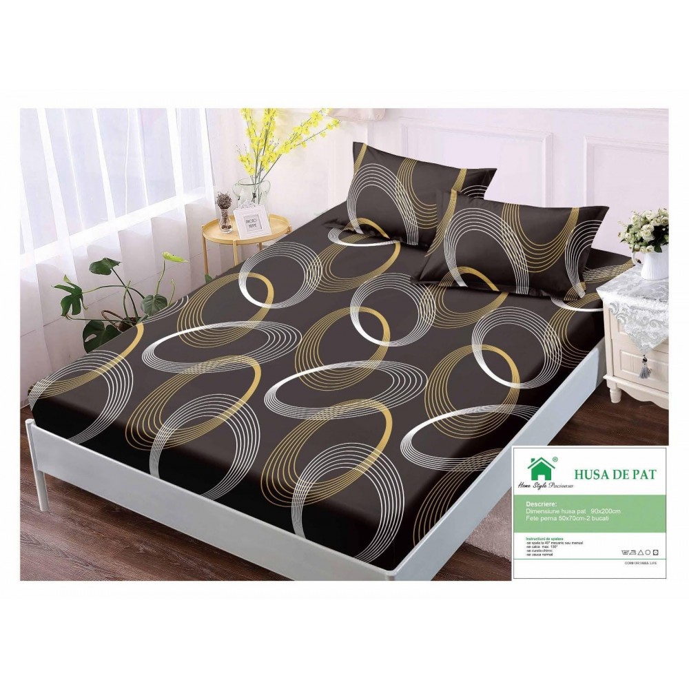 Cearsaf cu Elastic Finet, 90x200cm + 2 fete de perna, cod produs HM90-10 HUSE FINET 90 X 200