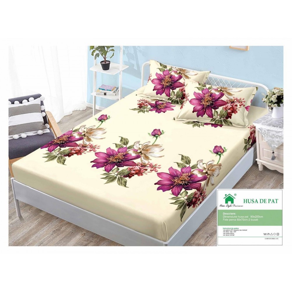 Cearsaf cu Elastic Finet, 90x200cm + 2 fete de perna, cod produs HM90-13 HUSE FINET 90 X 200