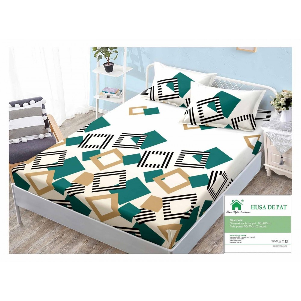 Cearsaf cu Elastic Finet, 90x200cm + 2 fete de perna, cod produs HM90-14 HUSE FINET 90 X 200