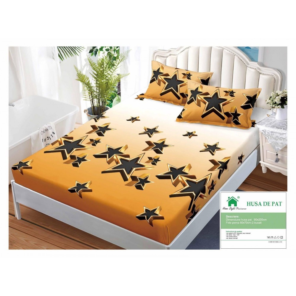 Cearsaf cu Elastic Finet, 90x200cm + 2 fete de perna, cod produs HM90-15 HUSE FINET 90 X 200