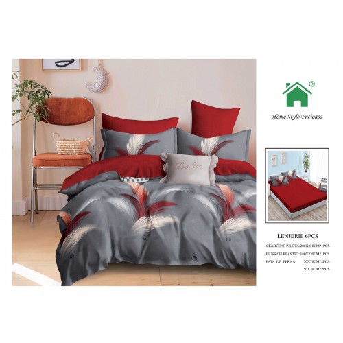 Set Lenjerie Finet, Cearceaf de  Pat cu Elastic, 6 Piese , Pat 2 Persoane, MME02