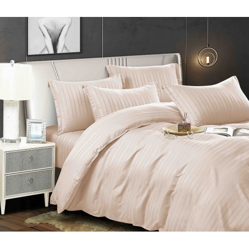 Lenjerie de pat, 2 persoane, damasc, 6 piese, cu elastic, UniDeluxe LDJ6PE8
