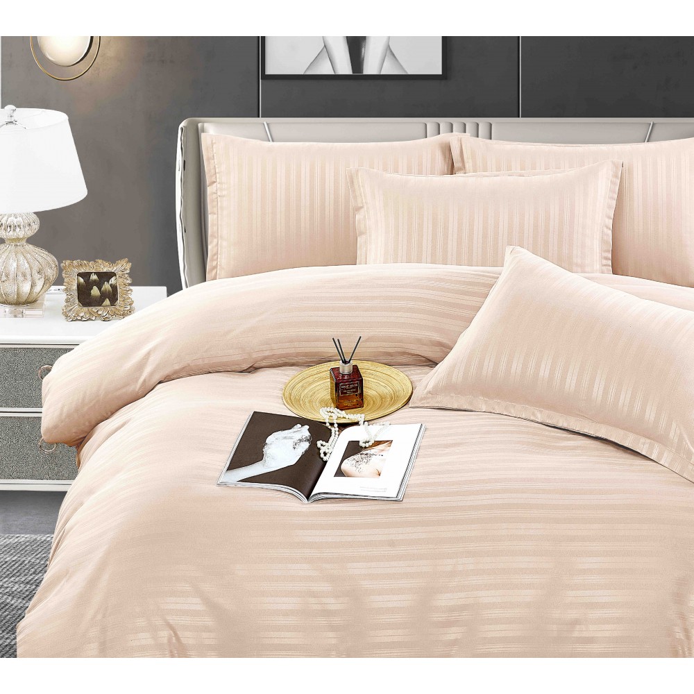 Lenjerie de pat, 2 persoane, damasc, 6 piese, cu elastic, UniDeluxe LDJ6PE8 Lenjerii Damasc cu elastic
