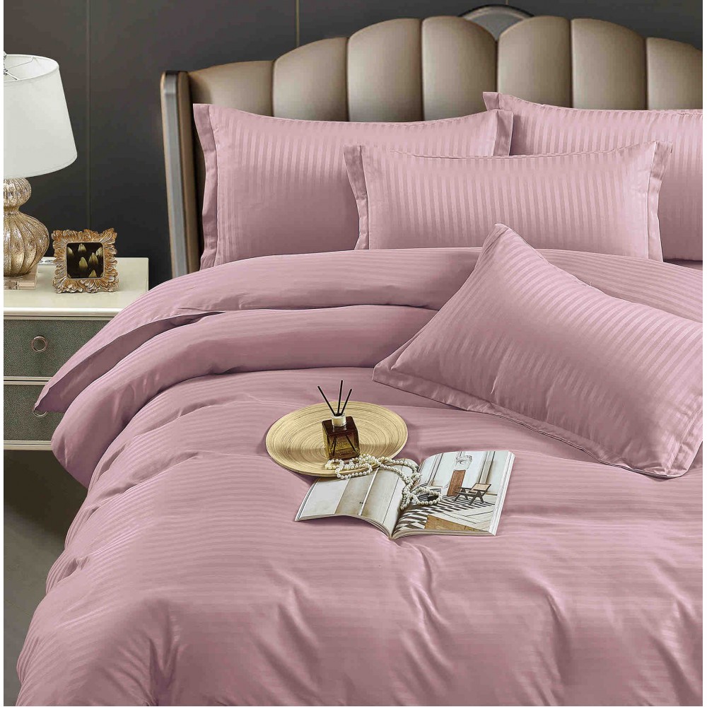 Lenjerie de pat, 2 persoane, damasc, 6 piese, cu elastic, UniDeluxe LDJ6PE16 Lenjerii Damasc cu elastic