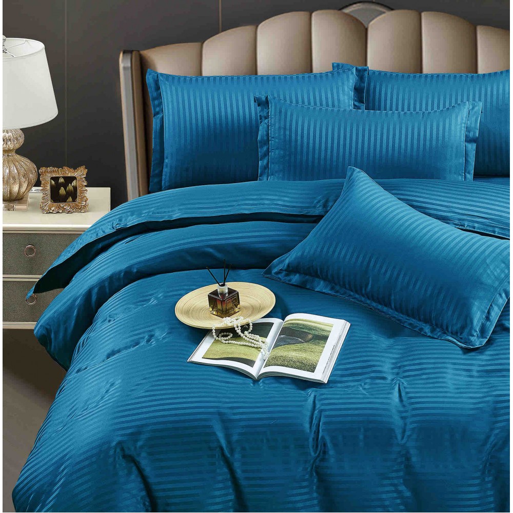 Lenjerie de pat, 2 persoane, damasc, 6 piese, cu elastic, UniDeluxe LDJ6PE15 Lenjerii Damasc cu elastic