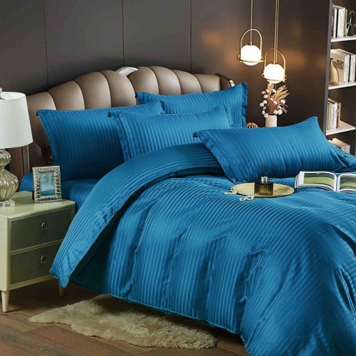 Lenjerie de pat, 2 persoane, damasc, 6 piese, cu elastic, UniDeluxe LDJ6PE15