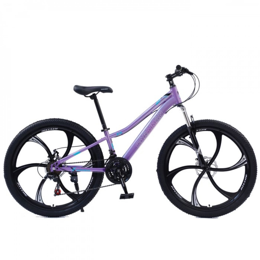 Bicicletă Caraiman, roți 24 inch, cadru oțel, frâne pe disc, mov