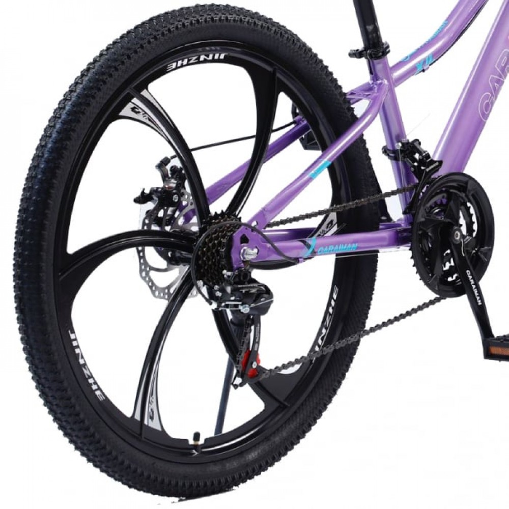Bicicletă Caraiman, roți 24 inch, cadru oțel, frâne pe disc, mov