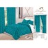 Set Lenjerie de pat Dublu Pucioasa + 2 Draperii , set 8 piese, turqoise stele albe , LDP09