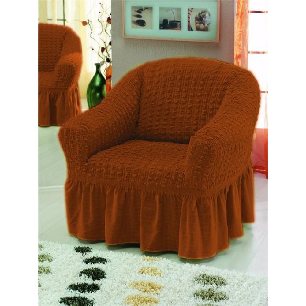 Set 2 huse pentru fotolii creponate cu volan caramiziu Huse fotolii creponate cu volan