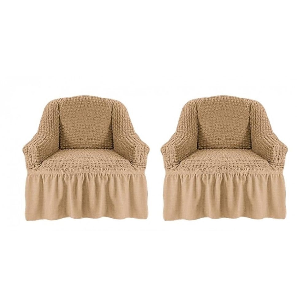 Set 2 huse pentru fotolii creponate cu volan bej Huse fotolii creponate cu volan