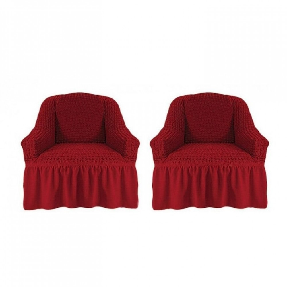 Set 2 huse pentru fotolii creponate cu volan bordo Huse fotolii creponate cu volan