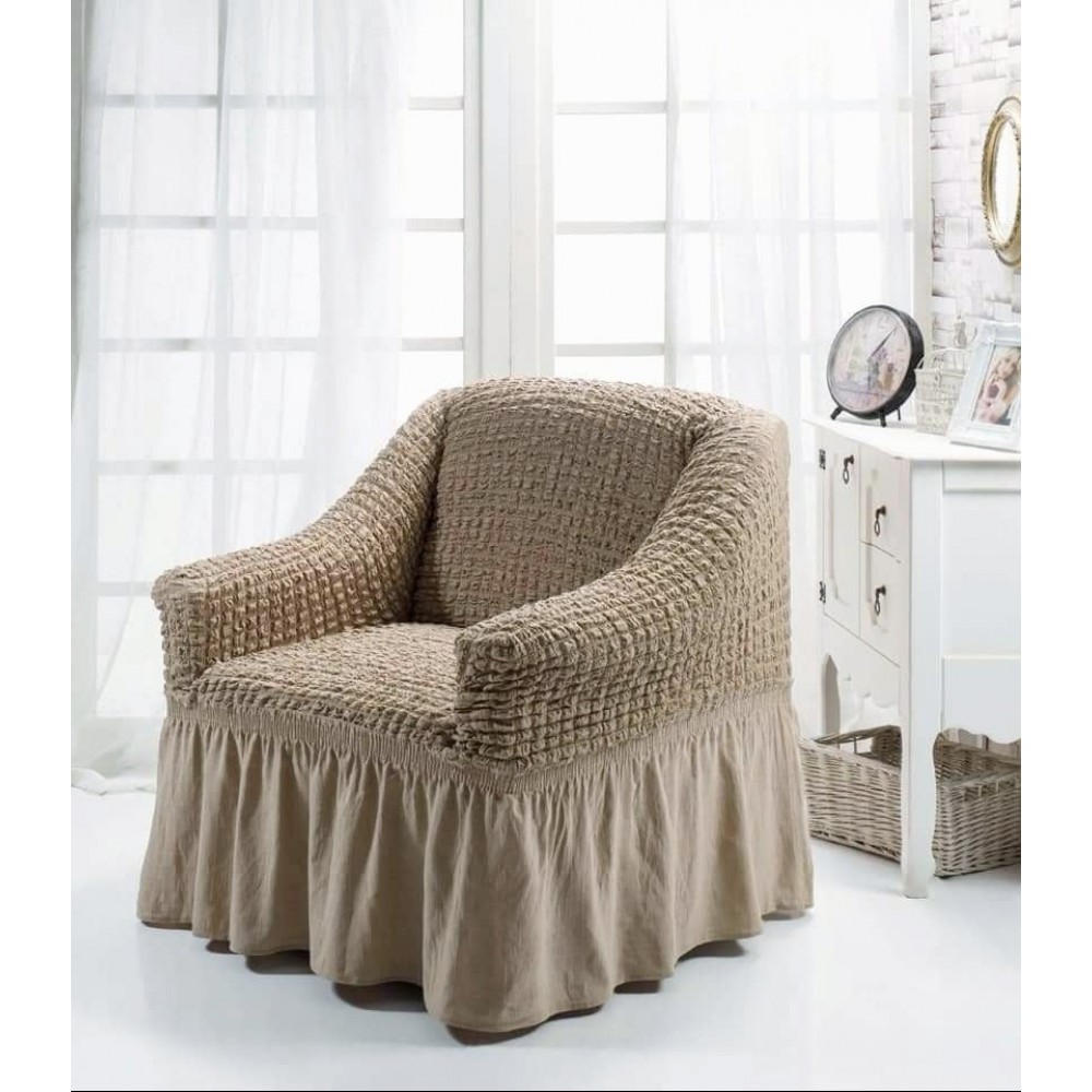 Set 2 huse pentru fotolii creponate cu volan cacao cu lapte Huse fotolii creponate cu volan