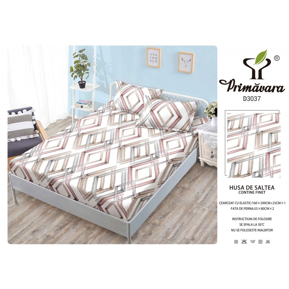 Husa de pat din Finet cu Elastic cu 2 fete de perna ,Pat 2 Persoane,160x200CM, HFC1 HUSE FINET 160 X 200