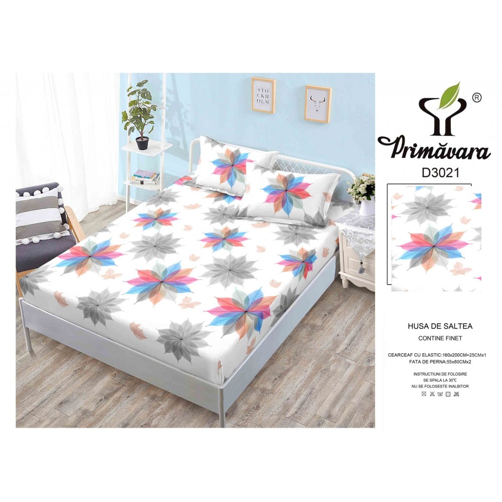 Husa de pat din Finet cu Elastic cu 2 fete de perna ,Pat 2 Persoane,160x200CM, HFC2 HUSE FINET 160 X 200