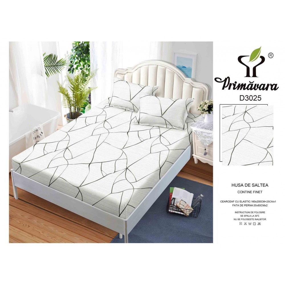 Husa de pat din Finet cu Elastic cu 2 fete de perna ,Pat 2 Persoane,160x200CM, HFC3 HUSE FINET 160 X 200