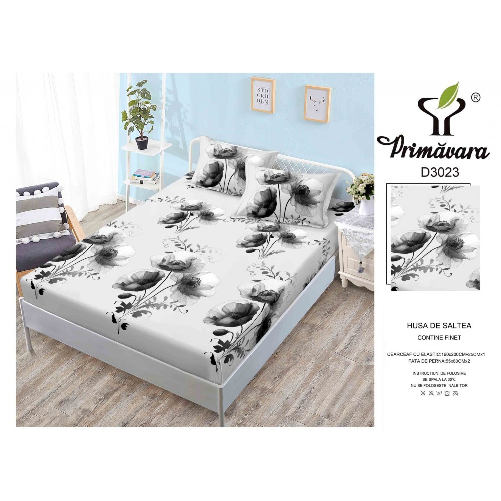 Husa de pat din Finet cu Elastic cu 2 fete de perna ,Pat 2 Persoane,160x200CM, HFC4 HUSE FINET 160 X 200