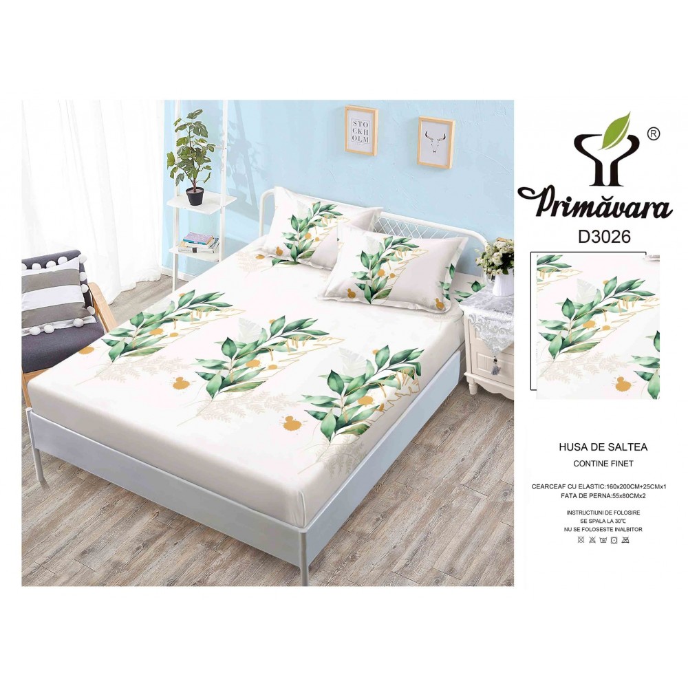 Husa de pat din Finet cu Elastic cu 2 fete de perna ,Pat 2 Persoane,160x200CM, HFC7 HUSE FINET 160 X 200