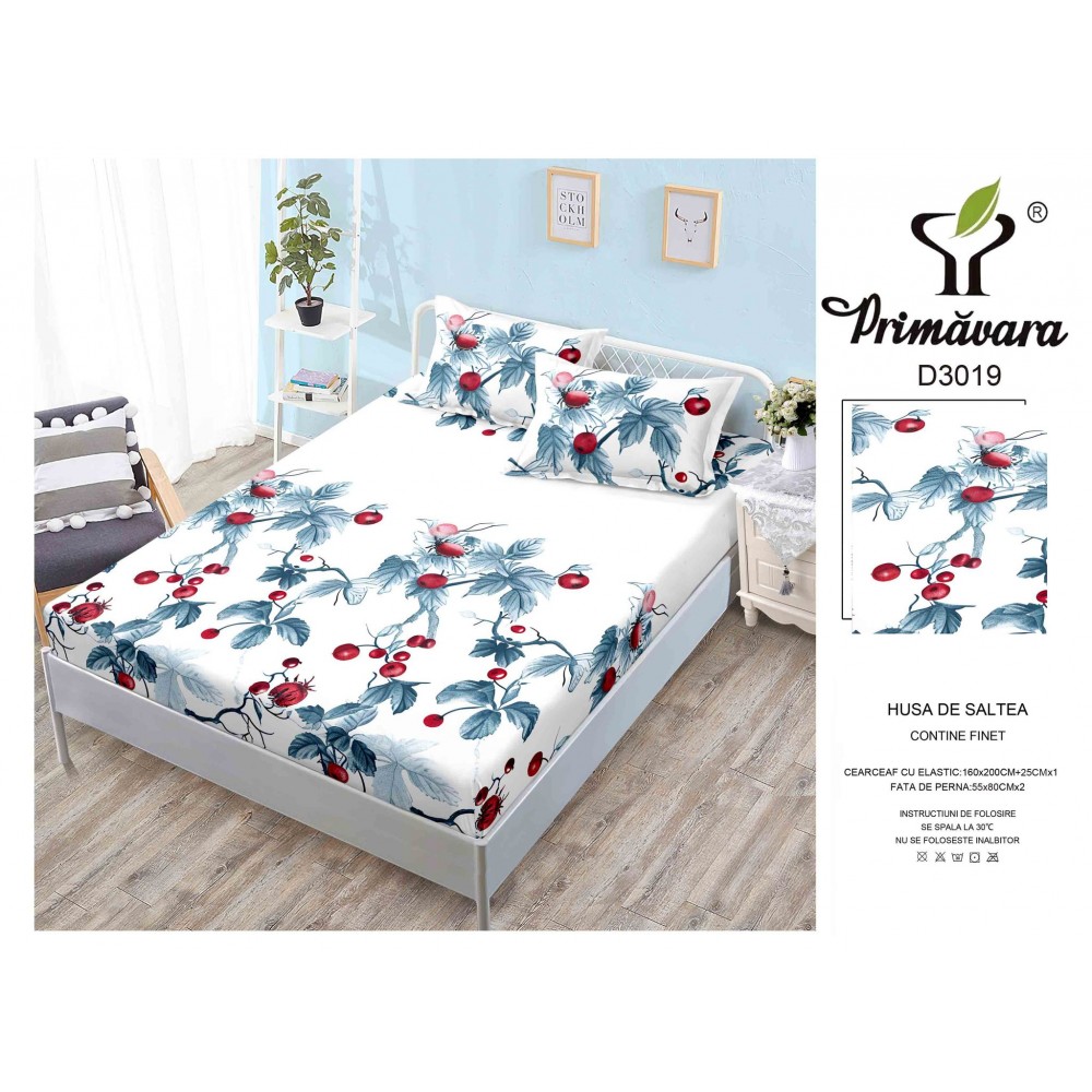 Husa de pat din Finet cu Elastic cu 2 fete de perna ,Pat 2 Persoane,160x200CM, HFC8 HUSE FINET 160 X 200