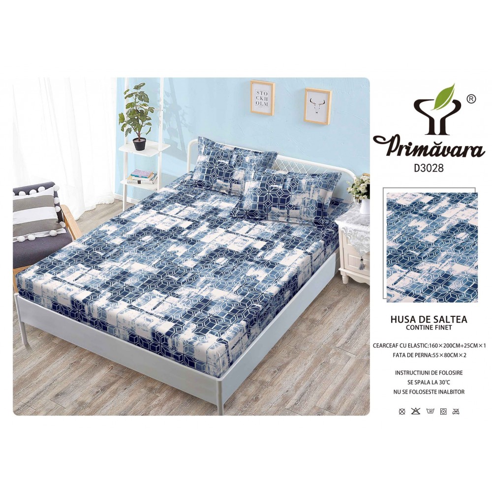 Husa de pat din Finet cu Elastic cu 2 fete de perna ,Pat 2 Persoane,160x200CM, HFC9 HUSE FINET 160 X 200