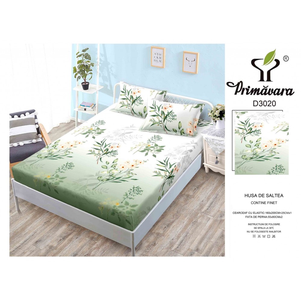 Husa de pat din Finet cu Elastic cu 2 fete de perna ,Pat 2 Persoane,160x200CM, HFC10 HUSE FINET 160 X 200