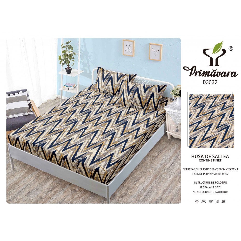 Husa de pat din Finet cu Elastic cu 2 fete de perna ,Pat 2 Persoane,160x200CM, HFC13 HUSE FINET 160 X 200