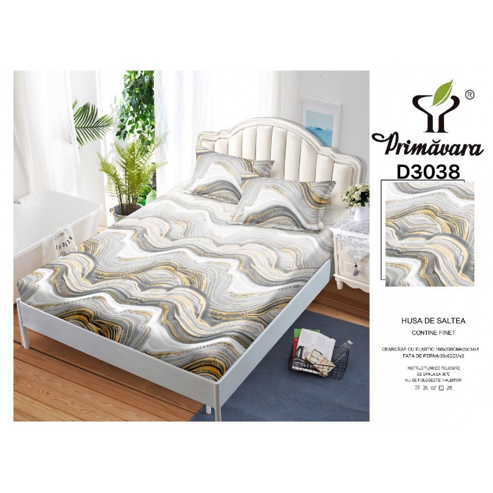 Husa de pat din Finet cu Elastic cu 2 fete de perna ,Pat 2 Persoane,160x200CM, HFC15 HUSE FINET 160 X 200