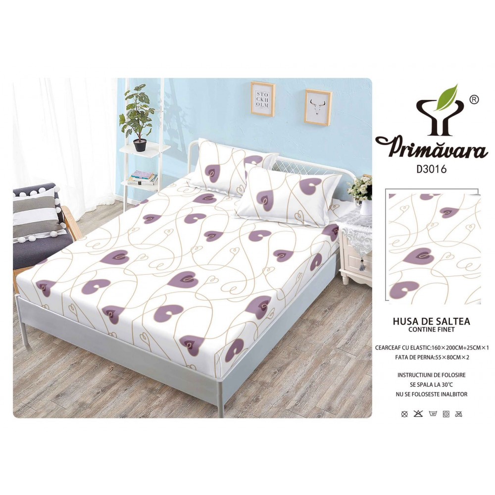 Husa de pat din Finet cu Elastic cu 2 fete de perna ,Pat 2 Persoane,160x200CM, HFC16 HUSE FINET 160 X 200
