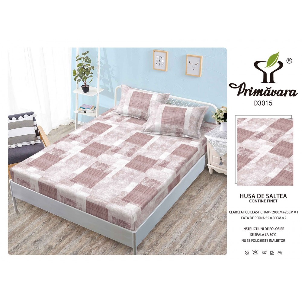 Husa de pat din Finet cu Elastic cu 2 fete de perna ,Pat 2 Persoane,160x200CM, HFC21 HUSE FINET 160 X 200