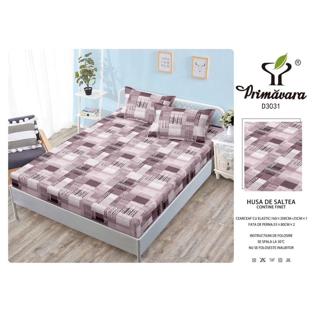 Husa de pat din Finet cu Elastic cu 2 fete de perna ,Pat 2 Persoane,160x200CM, HFC22 HUSE FINET 160 X 200