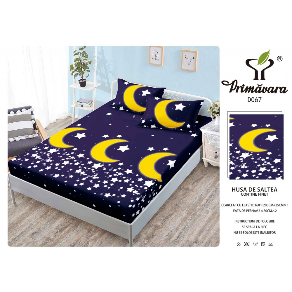 Husa de pat din Finet cu Elastic cu 2 fete de perna ,Pat 2 Persoane,160x200CM, HFC23 HUSE FINET 160 X 200