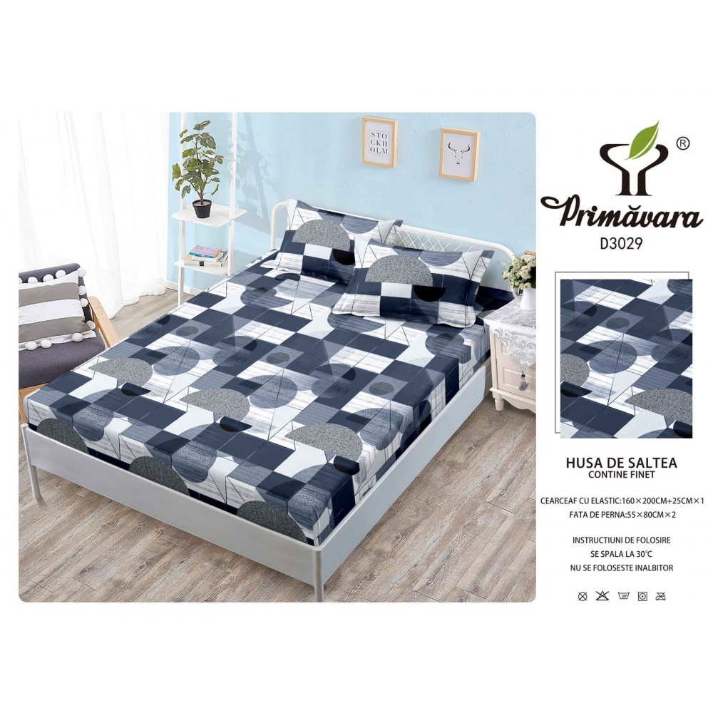 Husa de pat din Finet cu Elastic cu 2 fete de perna ,Pat 2 Persoane,160x200CM, HFC24 HUSE FINET 160 X 200