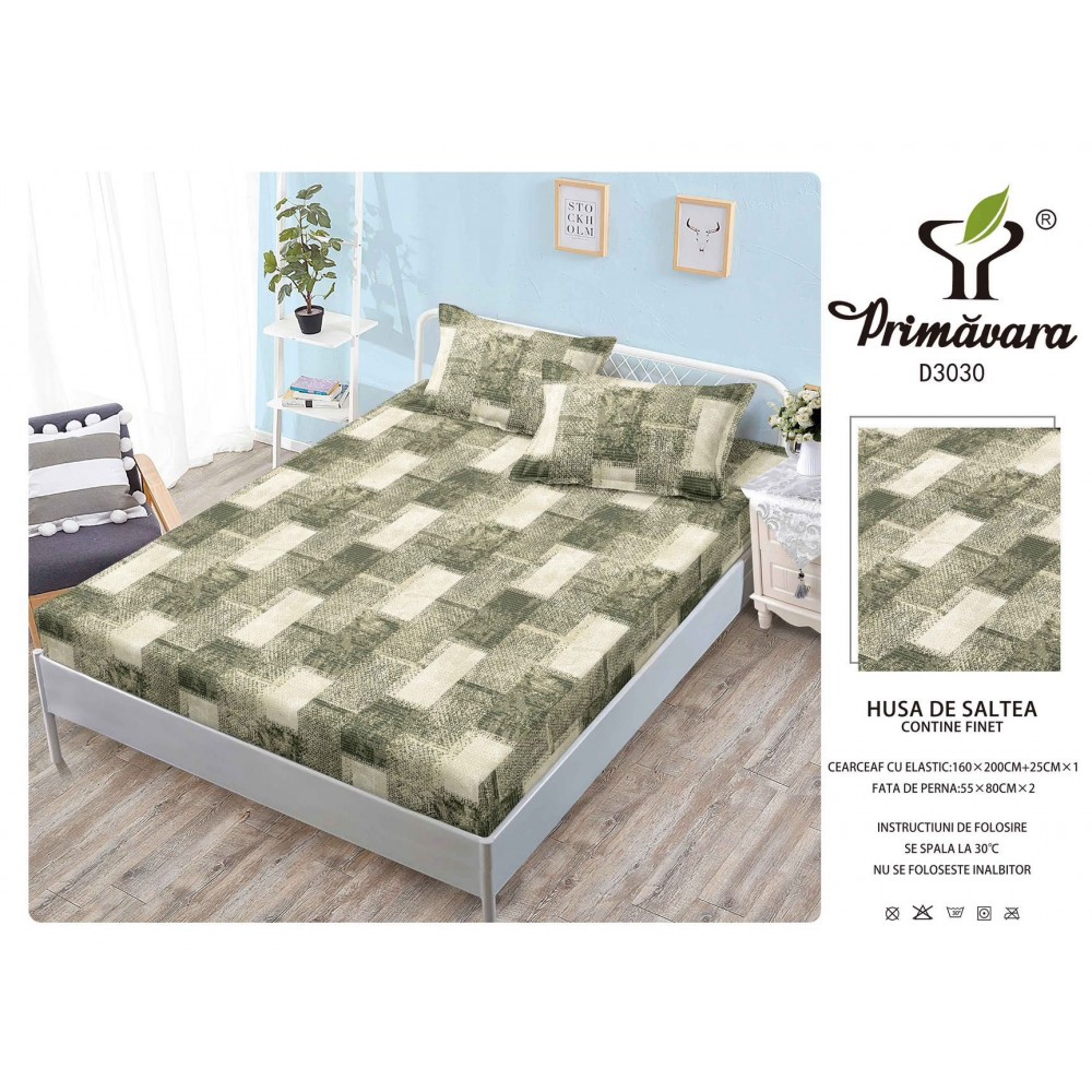 Husa de pat din Finet cu Elastic cu 2 fete de perna ,Pat 2 Persoane,160x200CM, HFC25 HUSE FINET 160 X 200