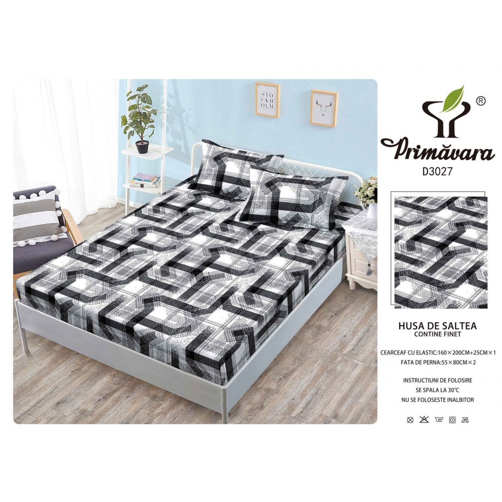 Husa de pat din Finet cu Elastic cu 2 fete de perna ,Pat 2 Persoane,160x200CM, HFC26 HUSE FINET 160 X 200
