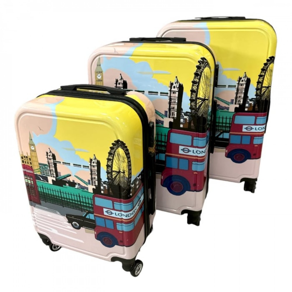 Set 3 valize troler, 4 roți, Londra, 3 dimensiuni TROL20R CALATORIE,TROLLERE,GENTI AVION