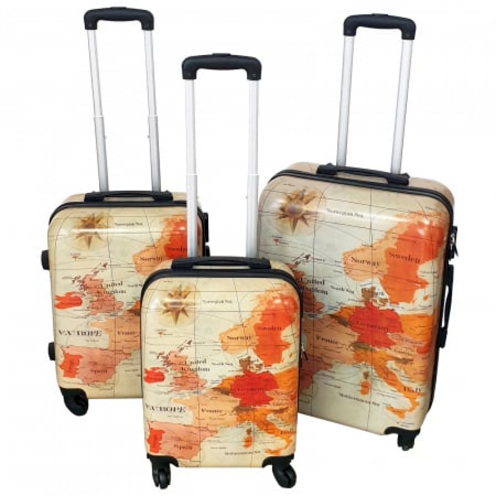 Set 3 valize troler , 4 roți, hartă, 3 dimensiuni,TROL16R CALATORIE,TROLLERE,GENTI AVION