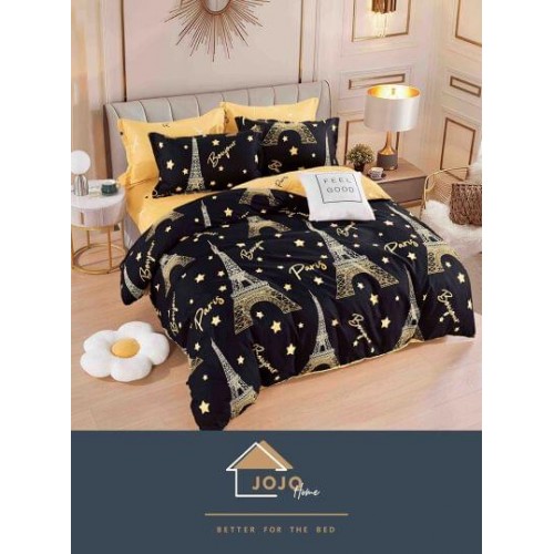 Set Lenjerie Eleganta 6 piese cu elastic din Bumbac Finet, Cearceaf de pat 180x200cm, Pat 2 Persoane, LJ-008