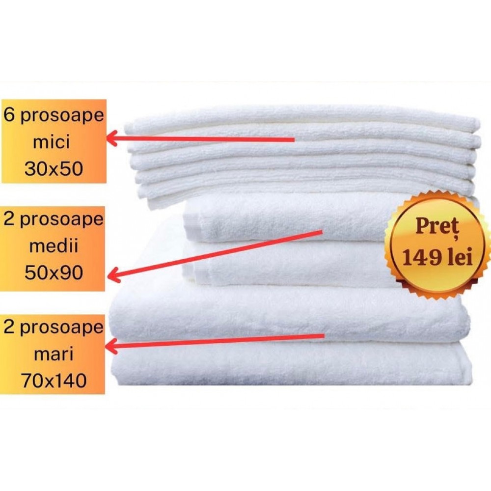 Set 10 Prosoape 100% Bumbac, model Clasic, Alb, MXT11