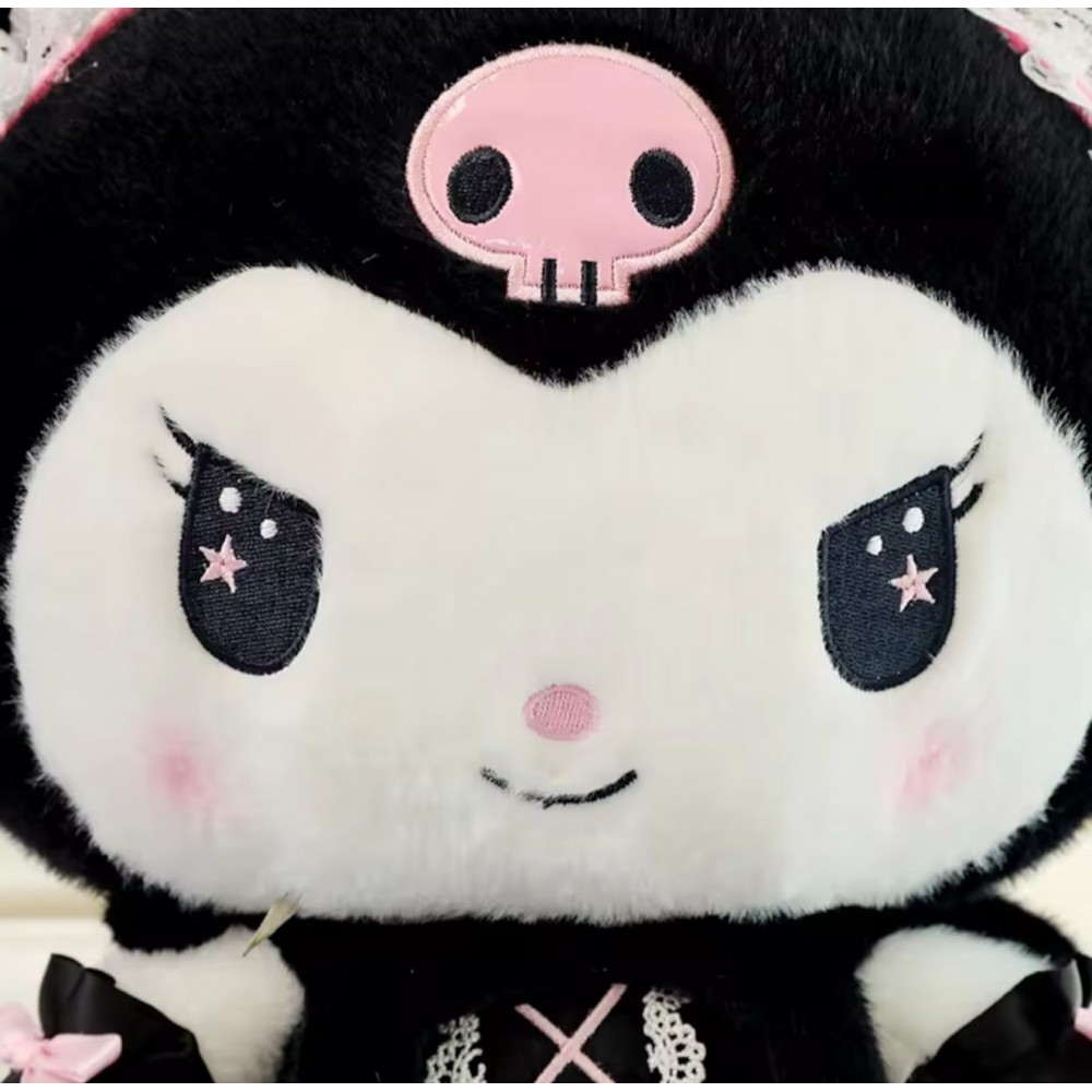 Papusa tip Kuromi din seria Hello Kitty Sanrio, din plus cu rochita, 66 cm
