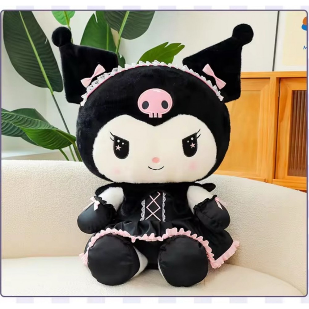 Papusa tip Kuromi din seria Hello Kitty Sanrio, din plus cu rochita, 66 cm