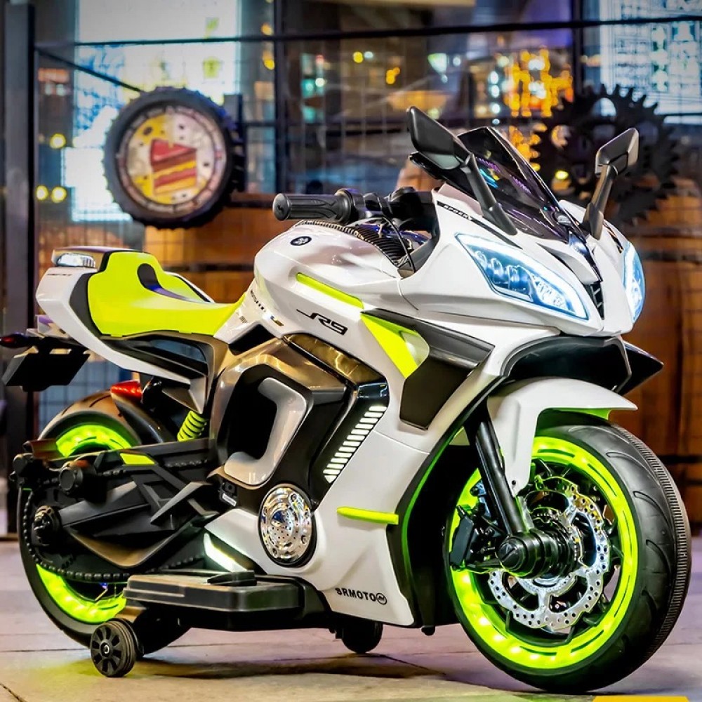 Motocicleta electrica copii, cu 2 locuri, 2 motoare, pornire la cheie, Verde Fluorescent  JM-3188