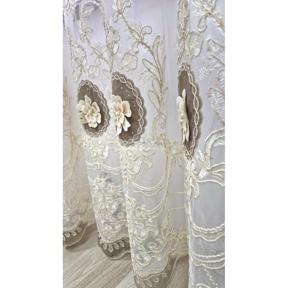 SET Perdea brodata FLORI 3D cu catifea MARO 300CM X 280 CM PF3D4 DRAPERII